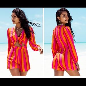 PLT Orange Stripe Tie Front Playsuit